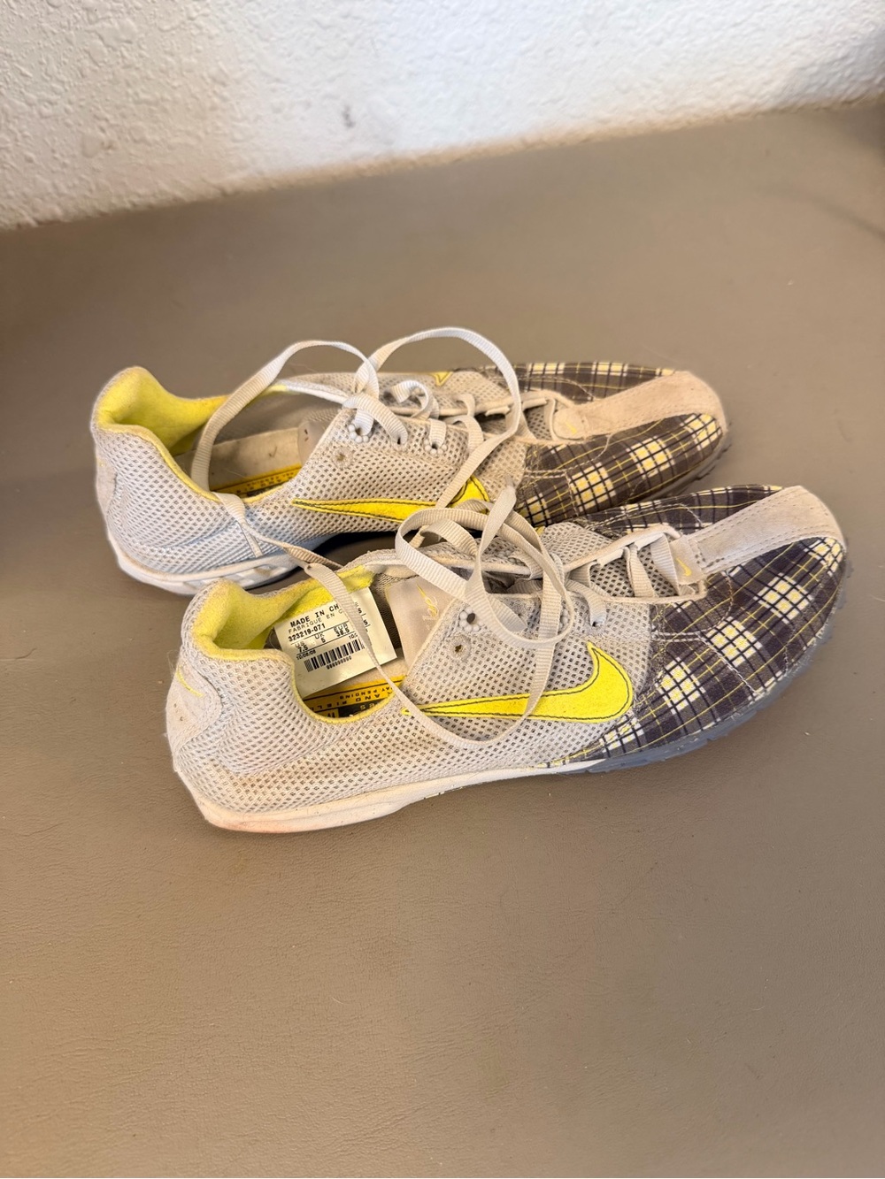 Nike Gray and Yellow Plaid-Accent Kids' Sneakers